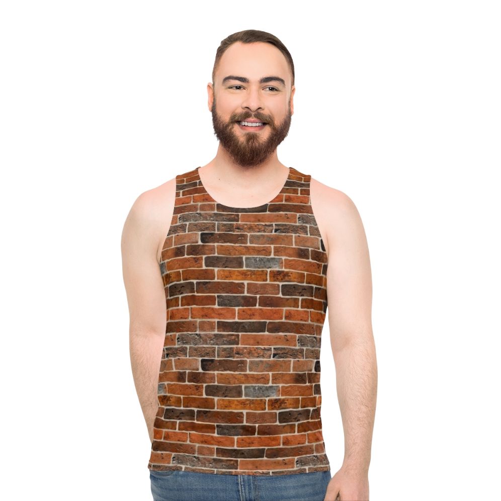 Brick wall unisex tank top with concrete block pattern