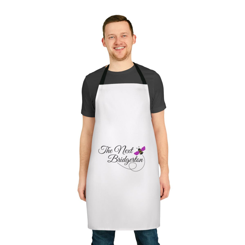 A stylish apron featuring a "The Next Bridgerton" design, perfect for fans of the Netflix series Bridgerton.