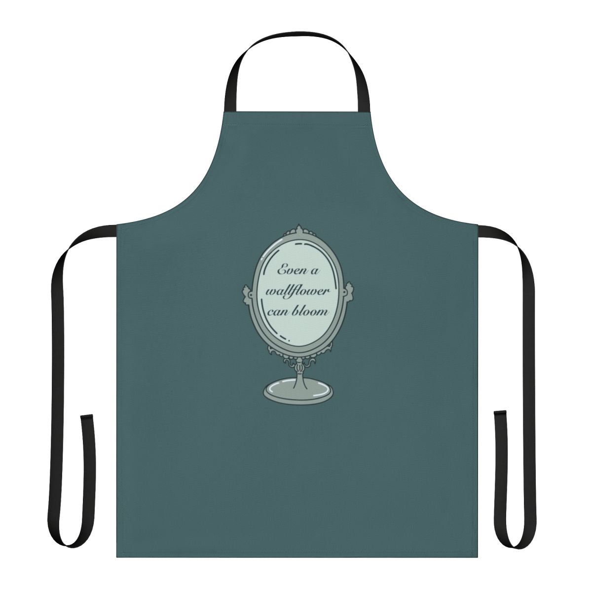 Bridgerton-inspired floral apron with "Even a Wallflower Can Bloom" text