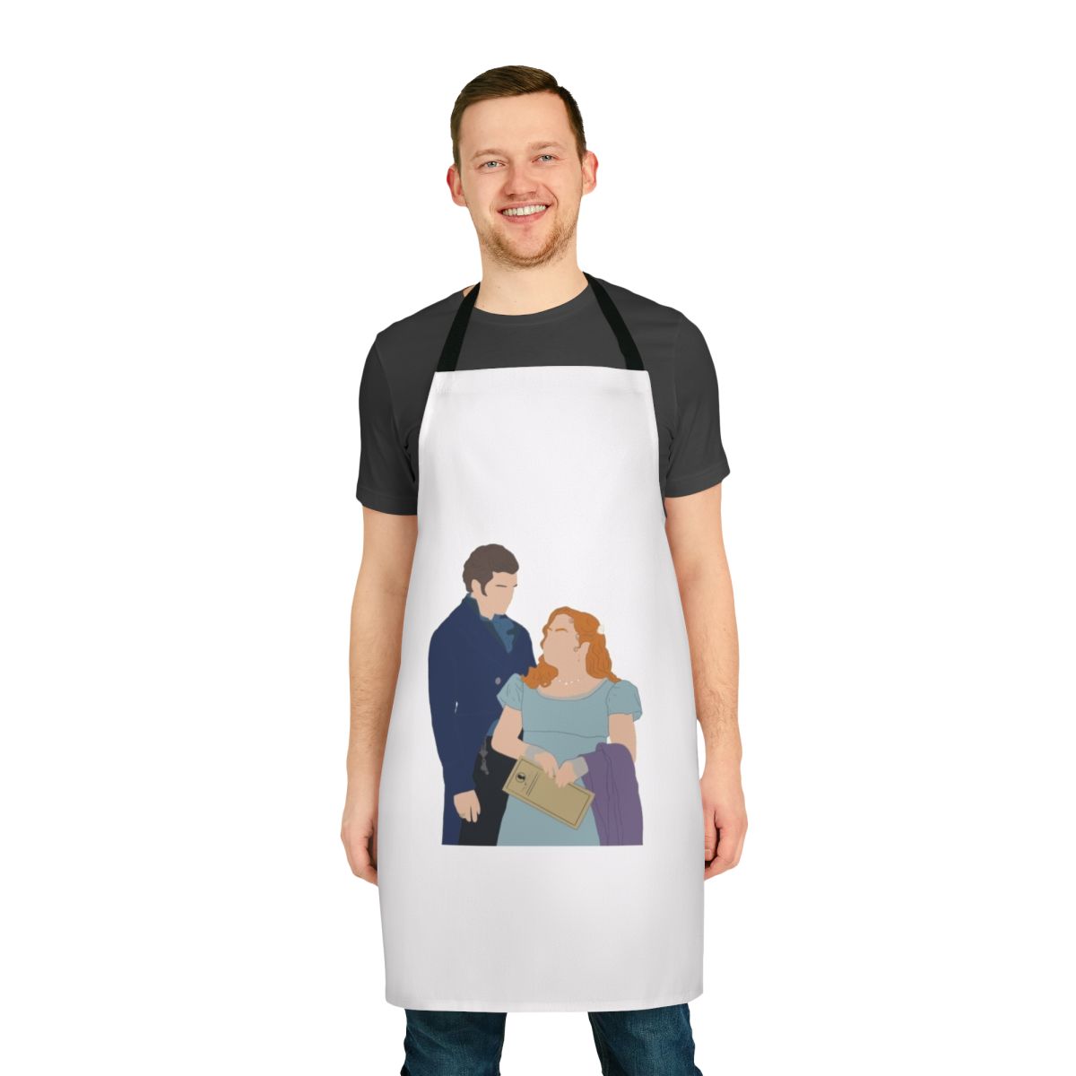 Bridgerton-inspired apron featuring the characters Colin Bridgerton and Penelope Featherington