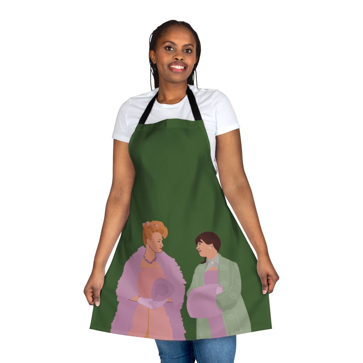 Bridgerton-inspired apron featuring Eloise Bridgerton and Cressida Cowper characters