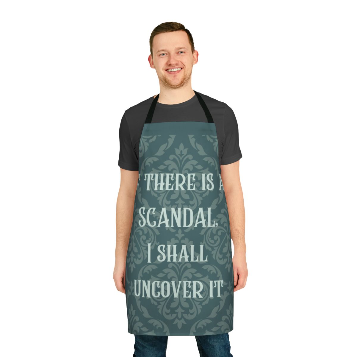 "Bridgerton-inspired apron featuring a playful quote from the show"