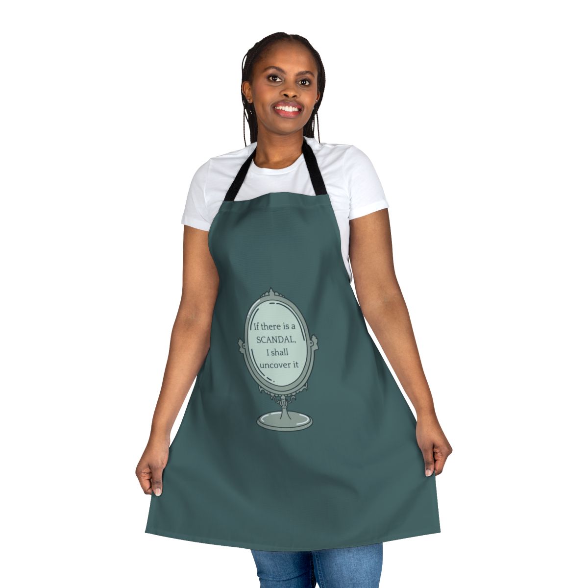 Bridgerton-inspired apron with the quote "If There Is A Scandal I Shall Uncover It"