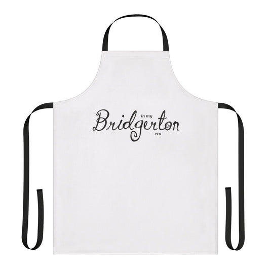 Black apron with "In My Bridgerton Era" text, inspired by the Bridgerton book series and Netflix show.