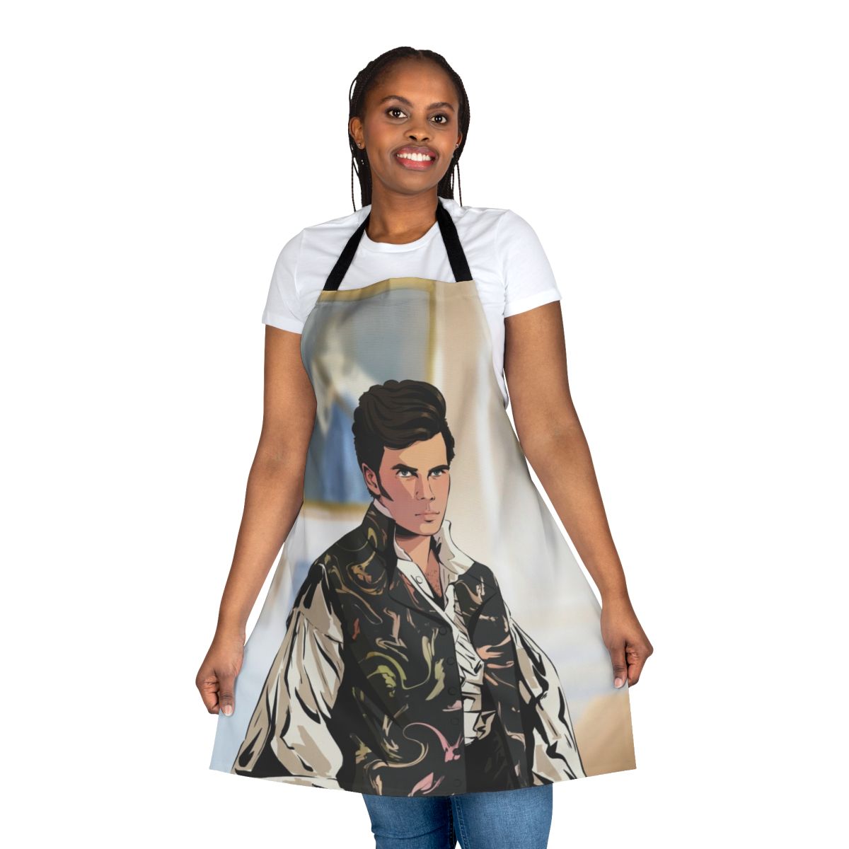 Bridgerton-inspired apron featuring custom Colin Bridgerton fan art design