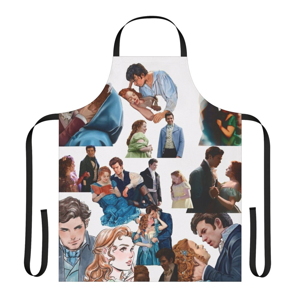 A stylish apron featuring the beloved Bridgerton characters Penelope and Colin.