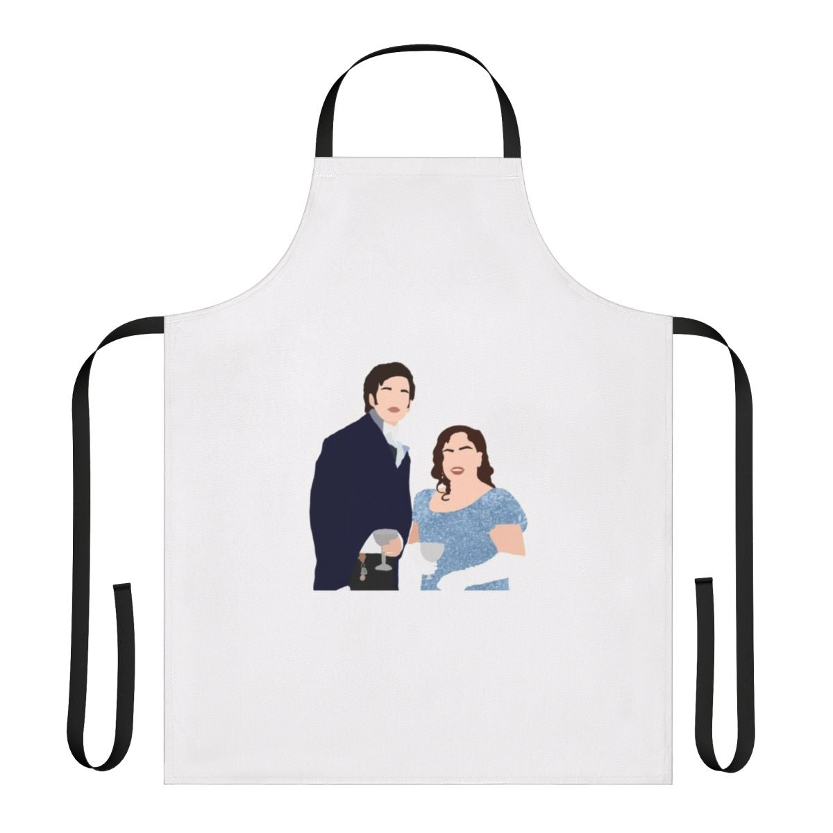 Bridgerton-inspired apron featuring Penelope Featherington and Colin Bridgerton characters smiling