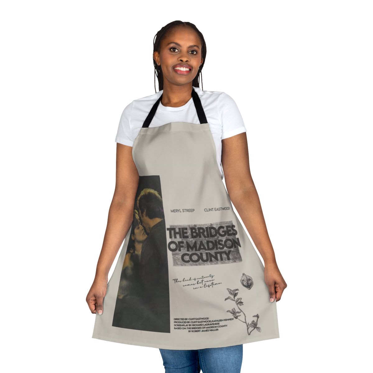 Bridges of Madison County inspired apron featuring Meryl Streep and Clint Eastwood