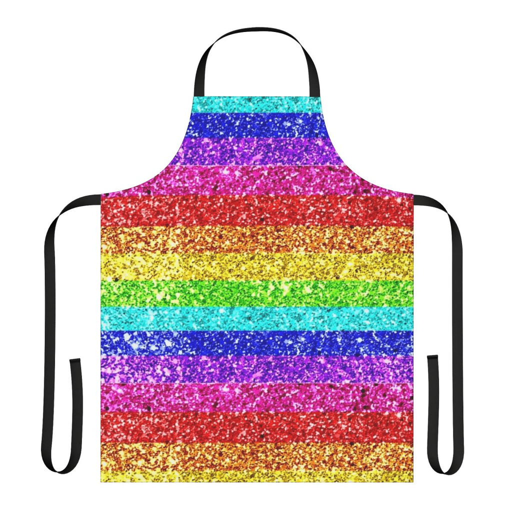 A colorful and shimmering rainbow glitter apron, perfect for embracing pride and diversity.