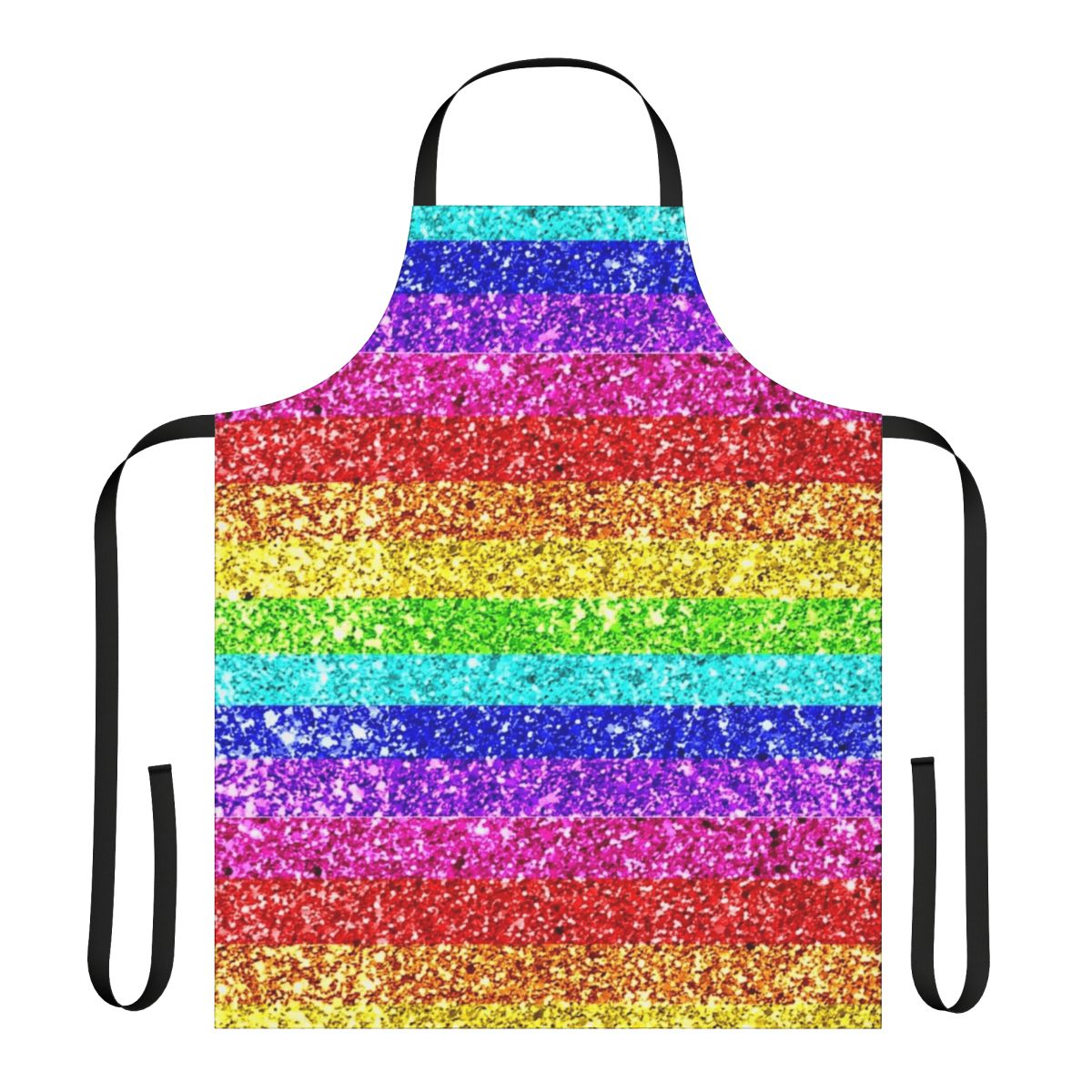 A colorful and shimmering rainbow glitter apron, perfect for embracing pride and diversity.
