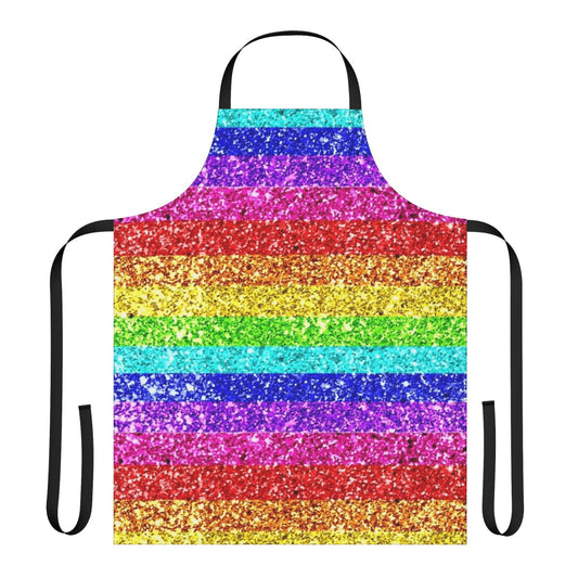 A colorful and shimmering rainbow glitter apron, perfect for embracing pride and diversity.
