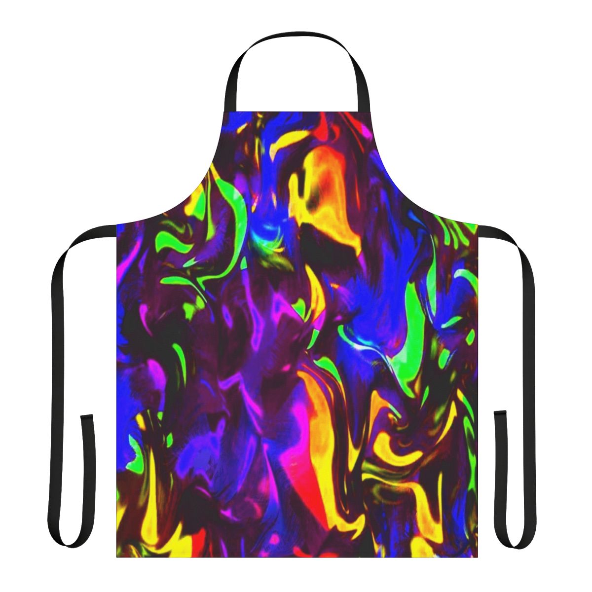 Colorful and eye-catching apron with a rave-inspired design featuring glow sticks and neon accents.