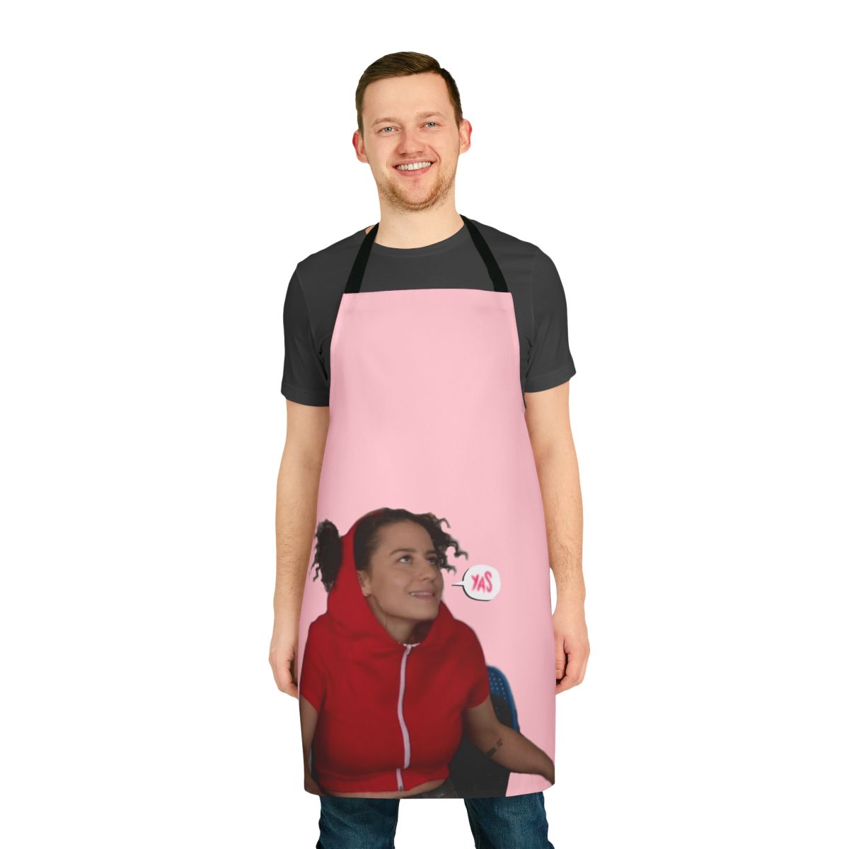 Broad City inspired "Yas Queen" kitchen apron with vibrant colors and humorous design