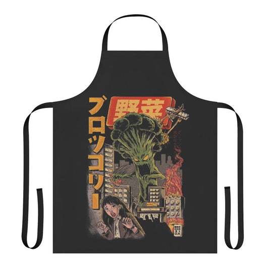 Broccoli Anime Apron with Humorous Vegetable Horror Illustration