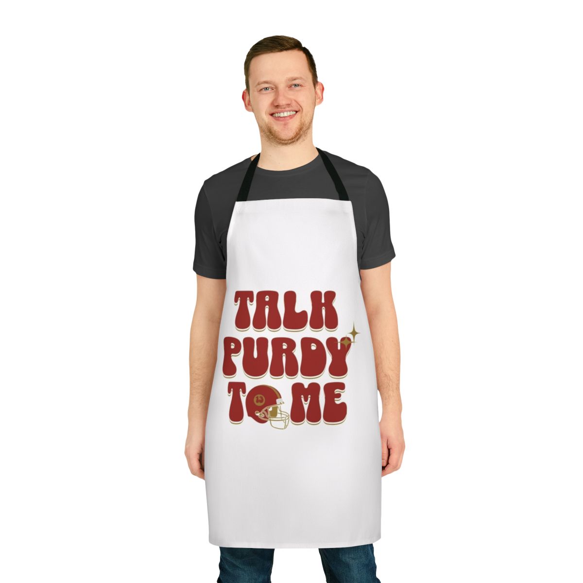 Brock Purdy themed kitchen apron for football and sports fans