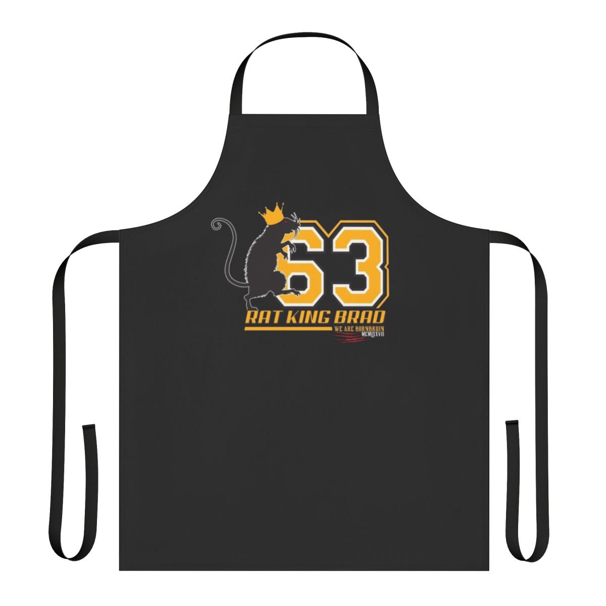 Apron featuring a "Rat King" design with Boston Bruins hockey player names and symbols