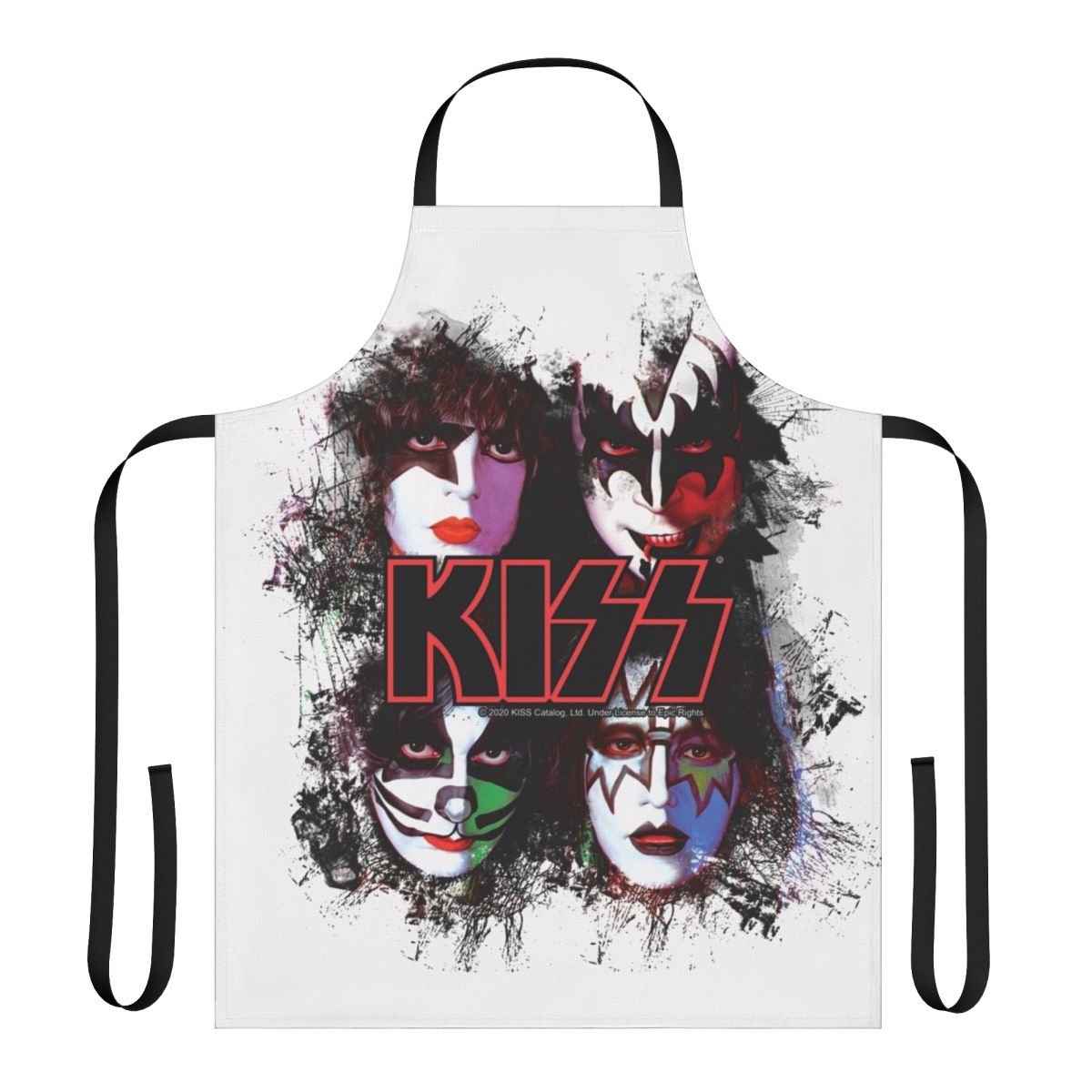 Apron featuring a brush effect art design inspired by the members of the rock band KISS