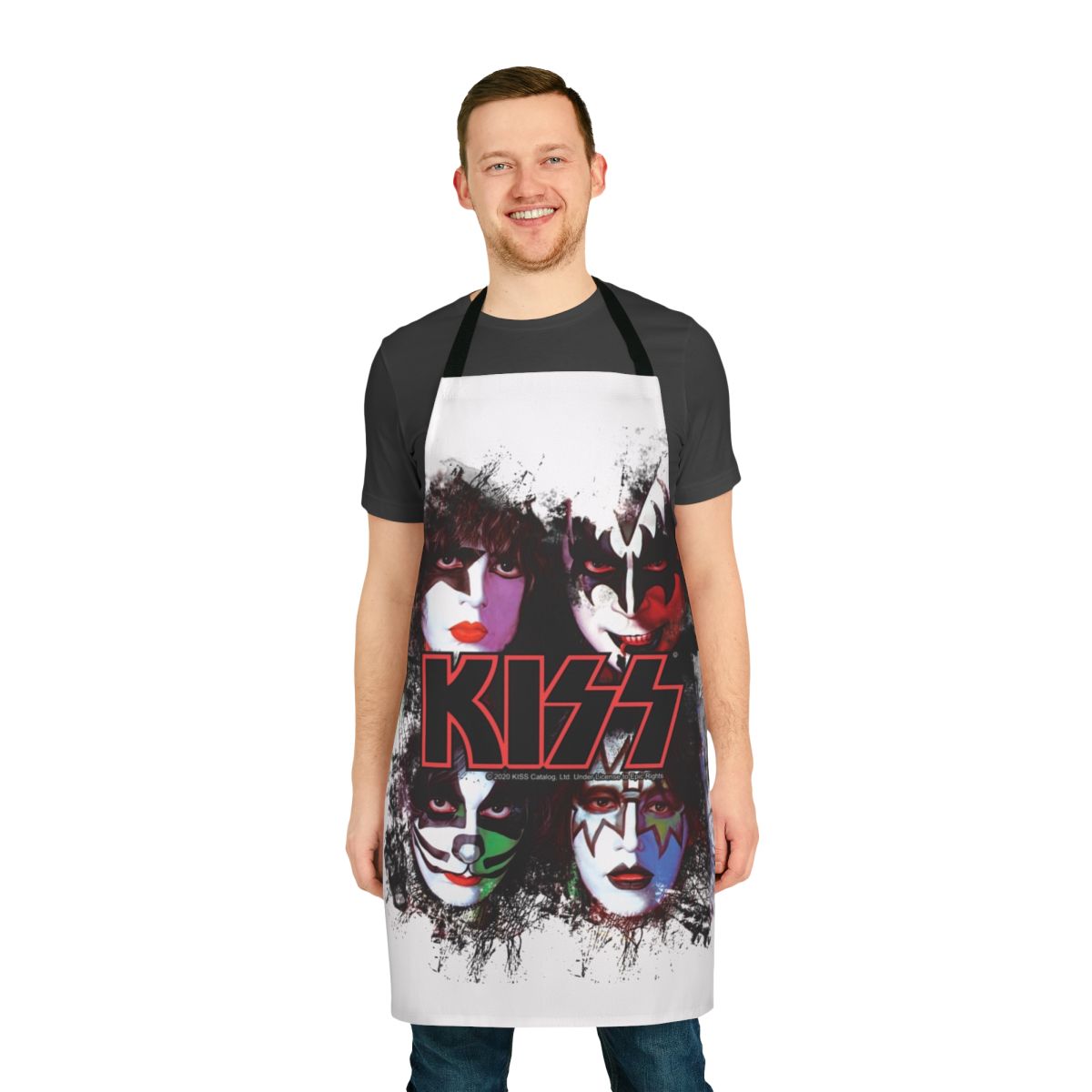 Apron featuring a brush effect art design inspired by the members of the rock band KISS