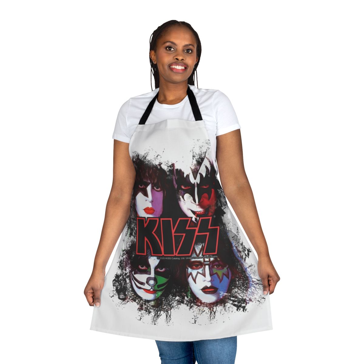 Apron featuring a brush effect art design inspired by the members of the rock band KISS