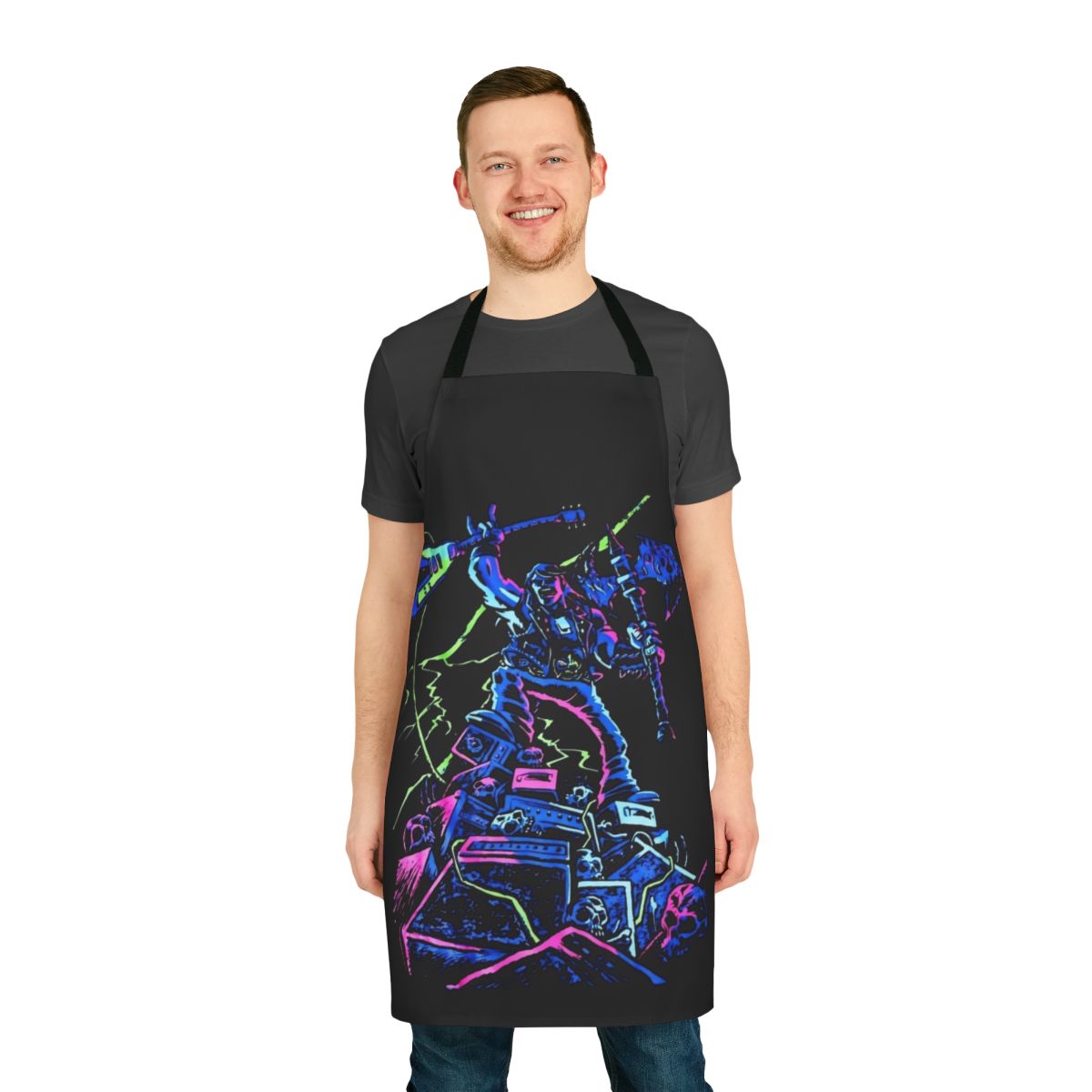 Brutal Legend inspired gaming apron featuring a heavy metal guitar design