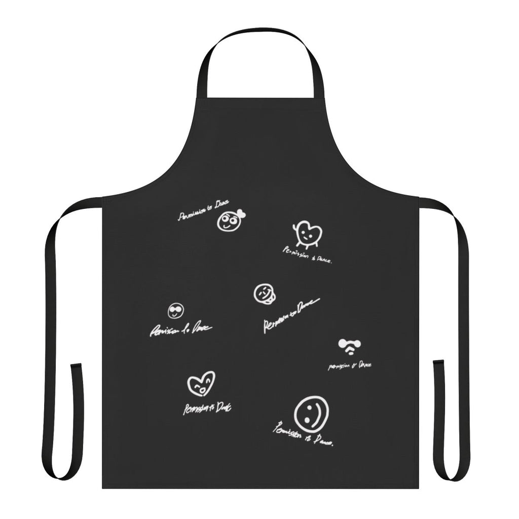 A stylish apron featuring the "Permission to Dance" design, inspired by the popular K-pop group BTS.