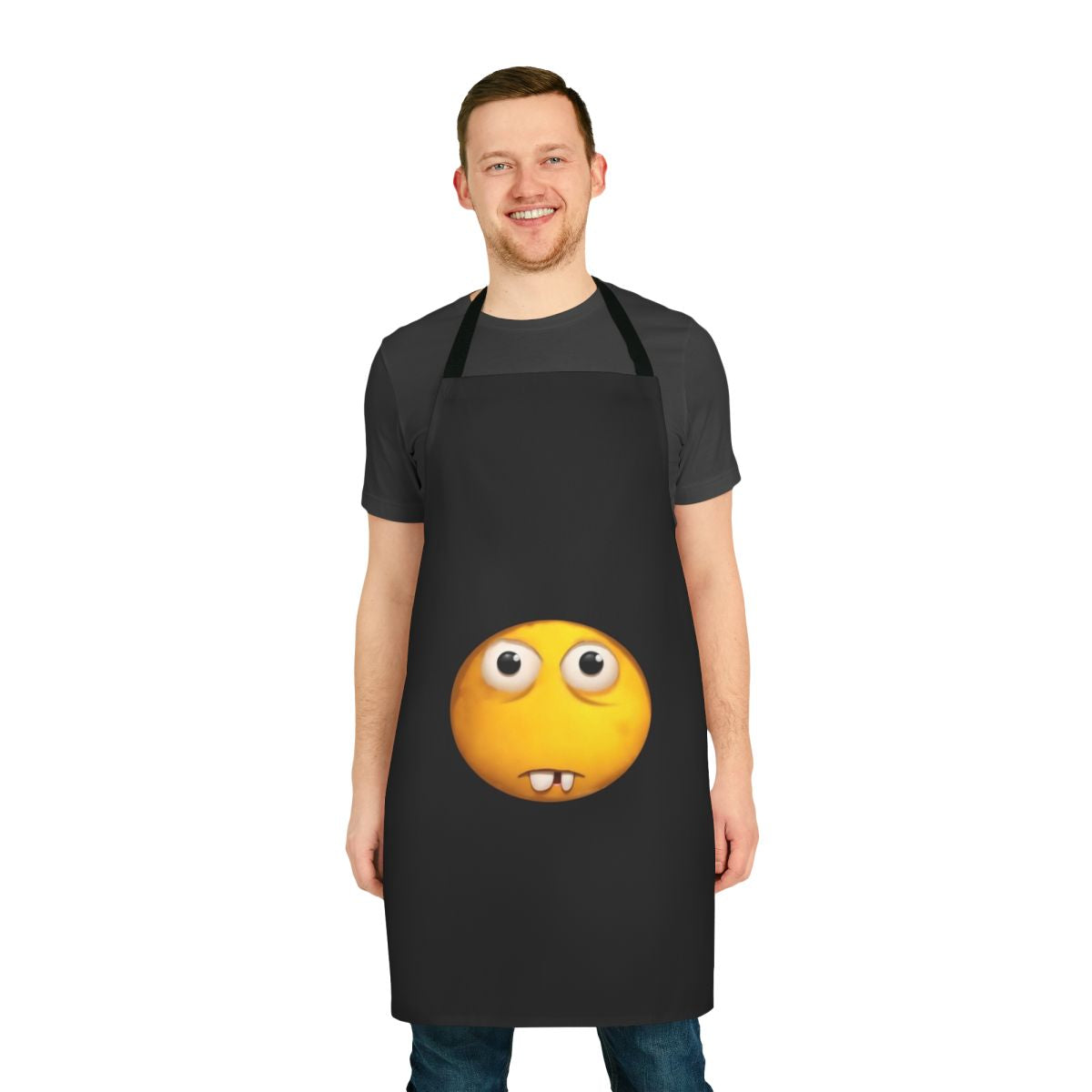 An apron featuring a buck tooth emoji design and the text "Realization"