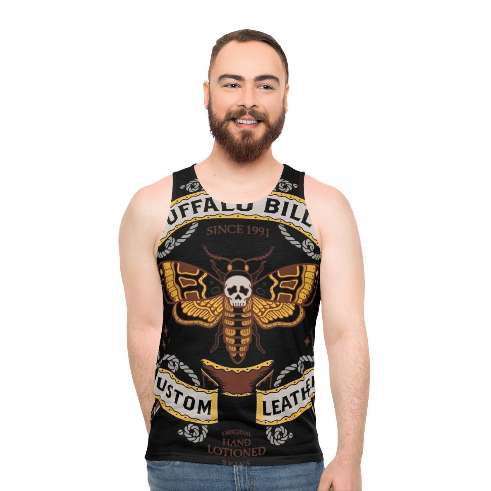 Buffalo Bill Leather Tank Top with Gothic Moth Pattern