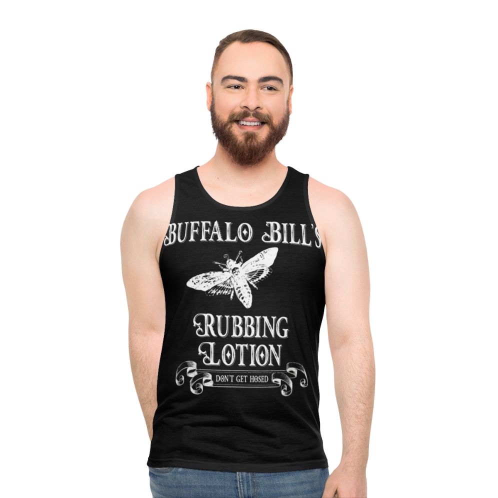 Unisex tank top with "Buffalo Bill" inspired horror design