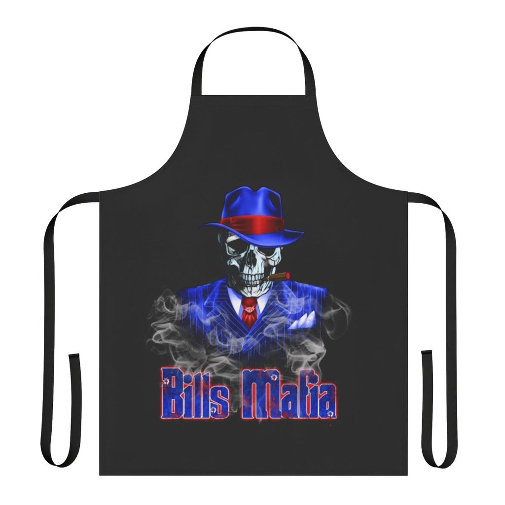 Buffalo Bills-inspired apron featuring a skeleton gangster design