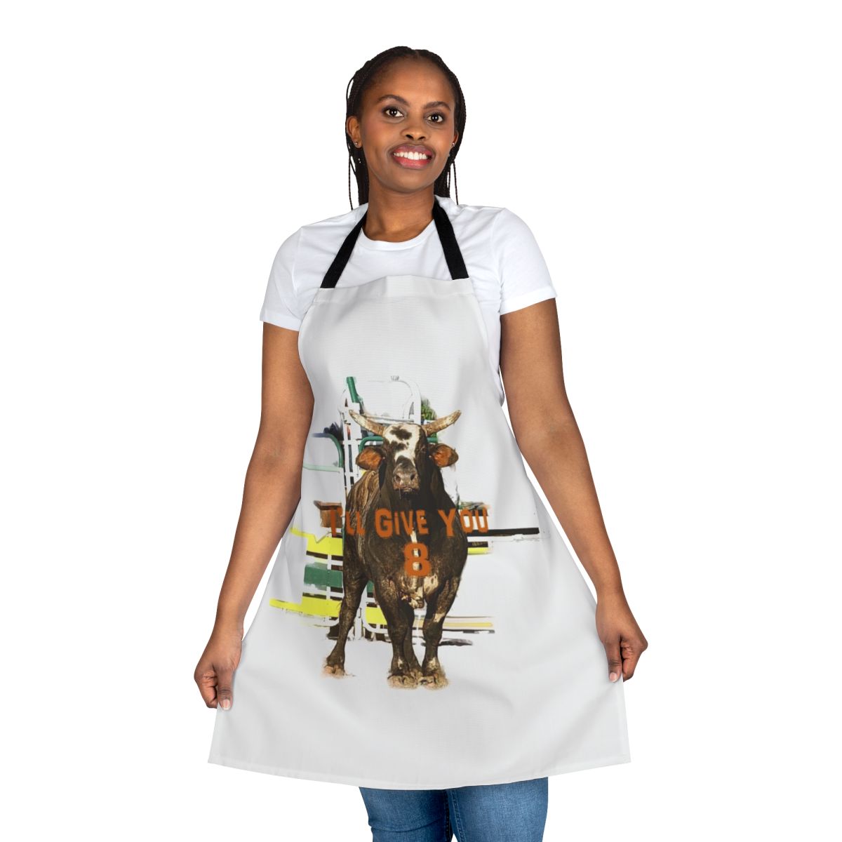 Bull riding inspired rodeo quotes art and design printed on a high-quality apron.