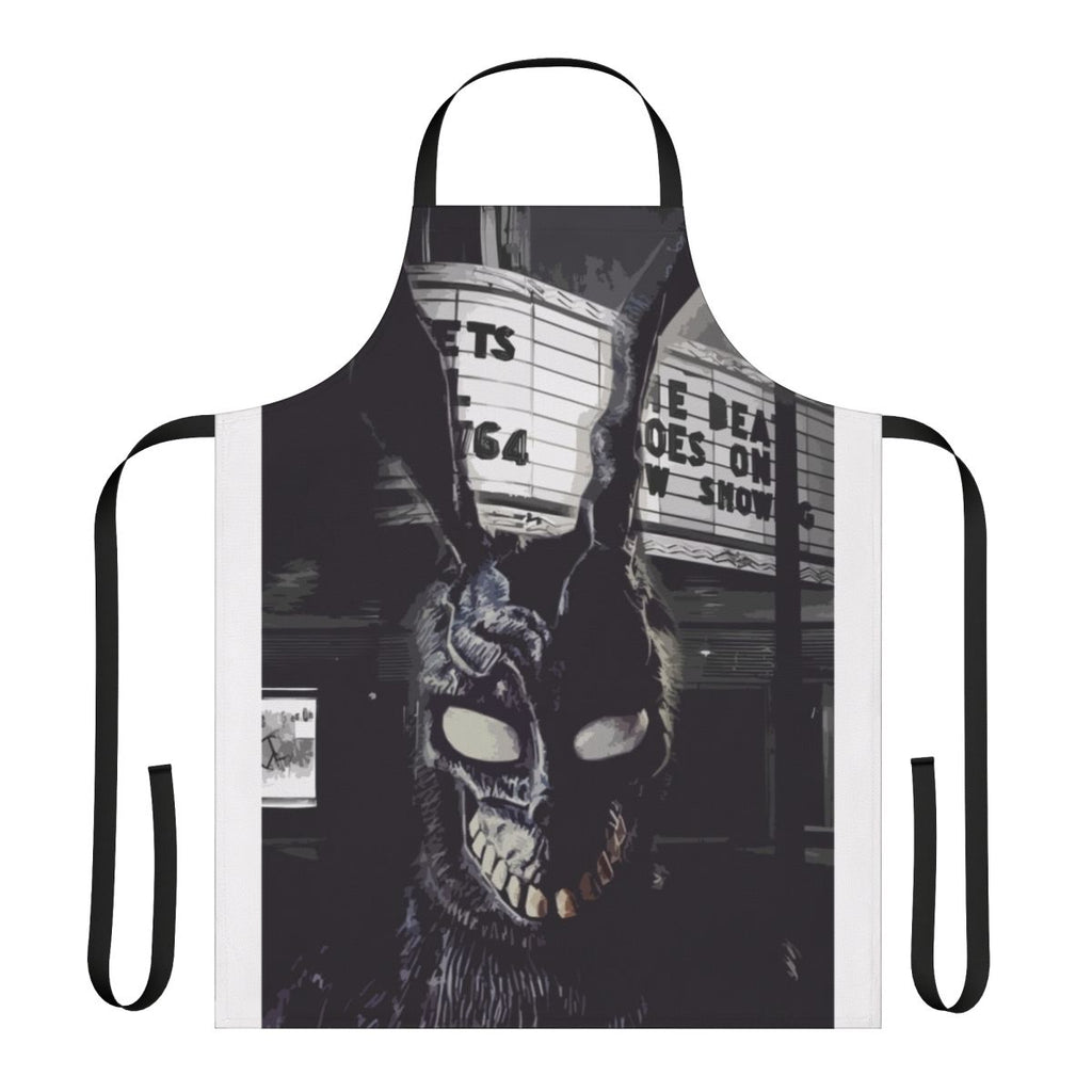 Dark art bunny apron with a design inspired by the cult classic film Donnie Darko