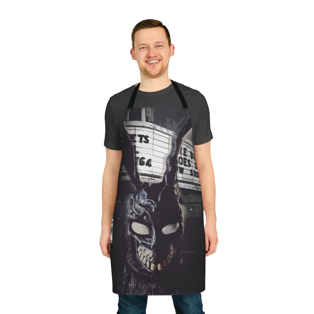 Dark art bunny apron with a design inspired by the cult classic film Donnie Darko