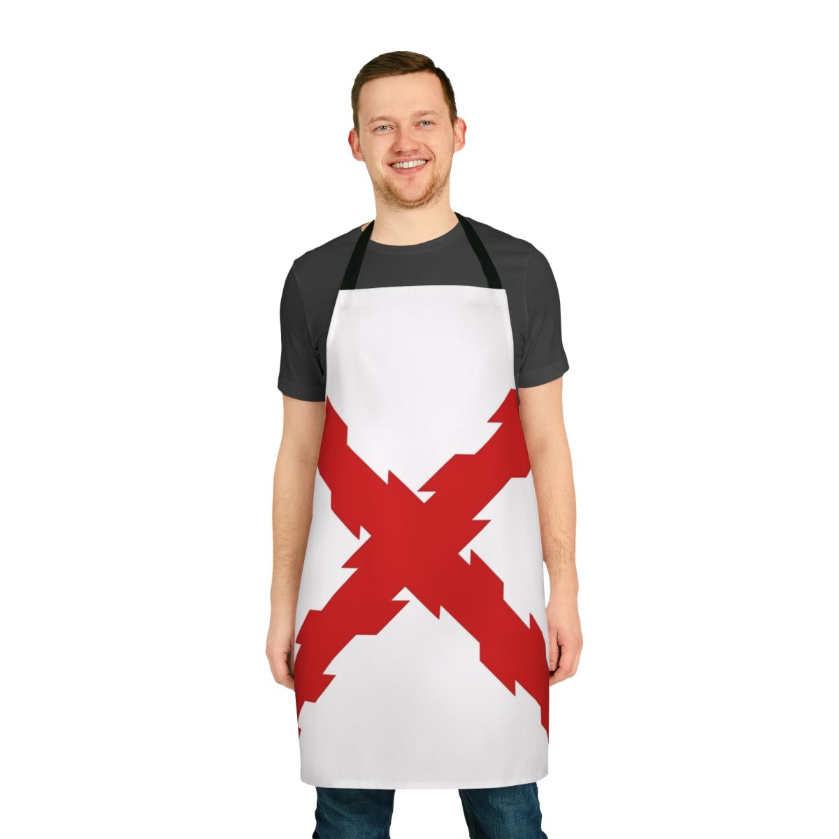 Burgundy Cross Apron with traditional Spanish symbol