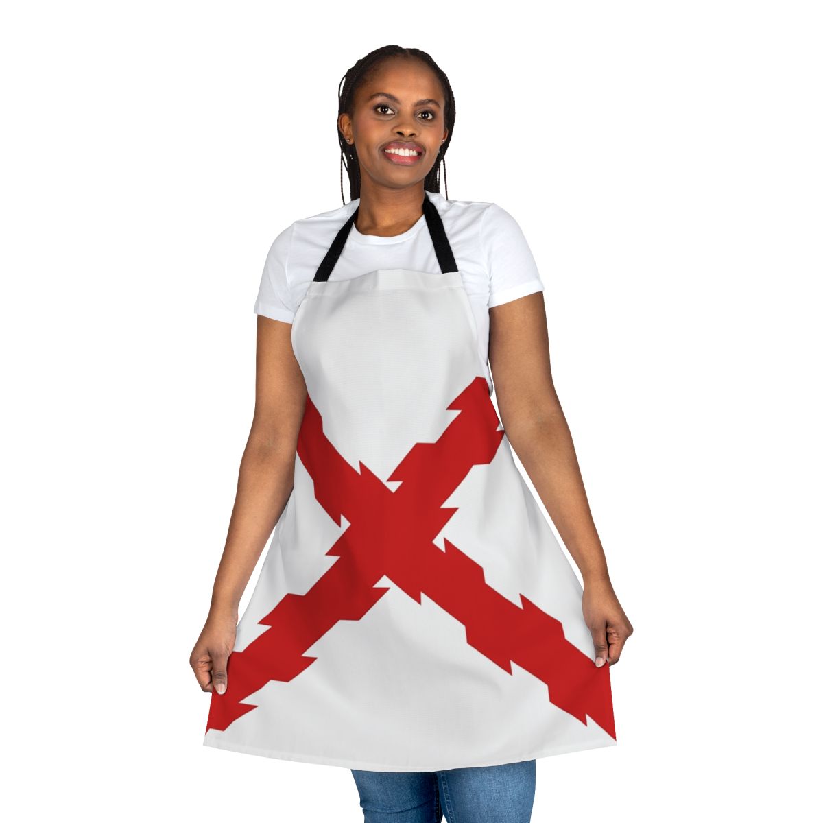 Burgundy Cross Apron with traditional Spanish symbol