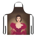 Burgundy dress apron with Alejandro Mogollo art design