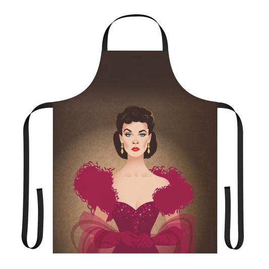 Burgundy dress apron with Alejandro Mogollo art design