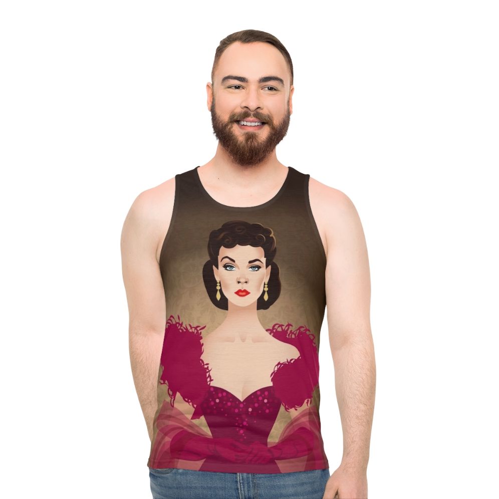 Burgundy unisex tank top with Alejandro Mogollo art design