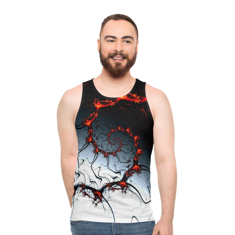 Burning fractal spiral design on unisex tank top
