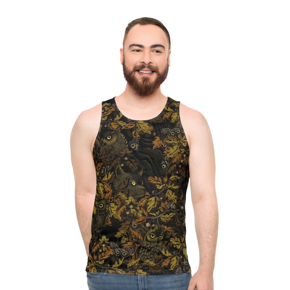 Unisex tank top in burnt sienna camouflage print