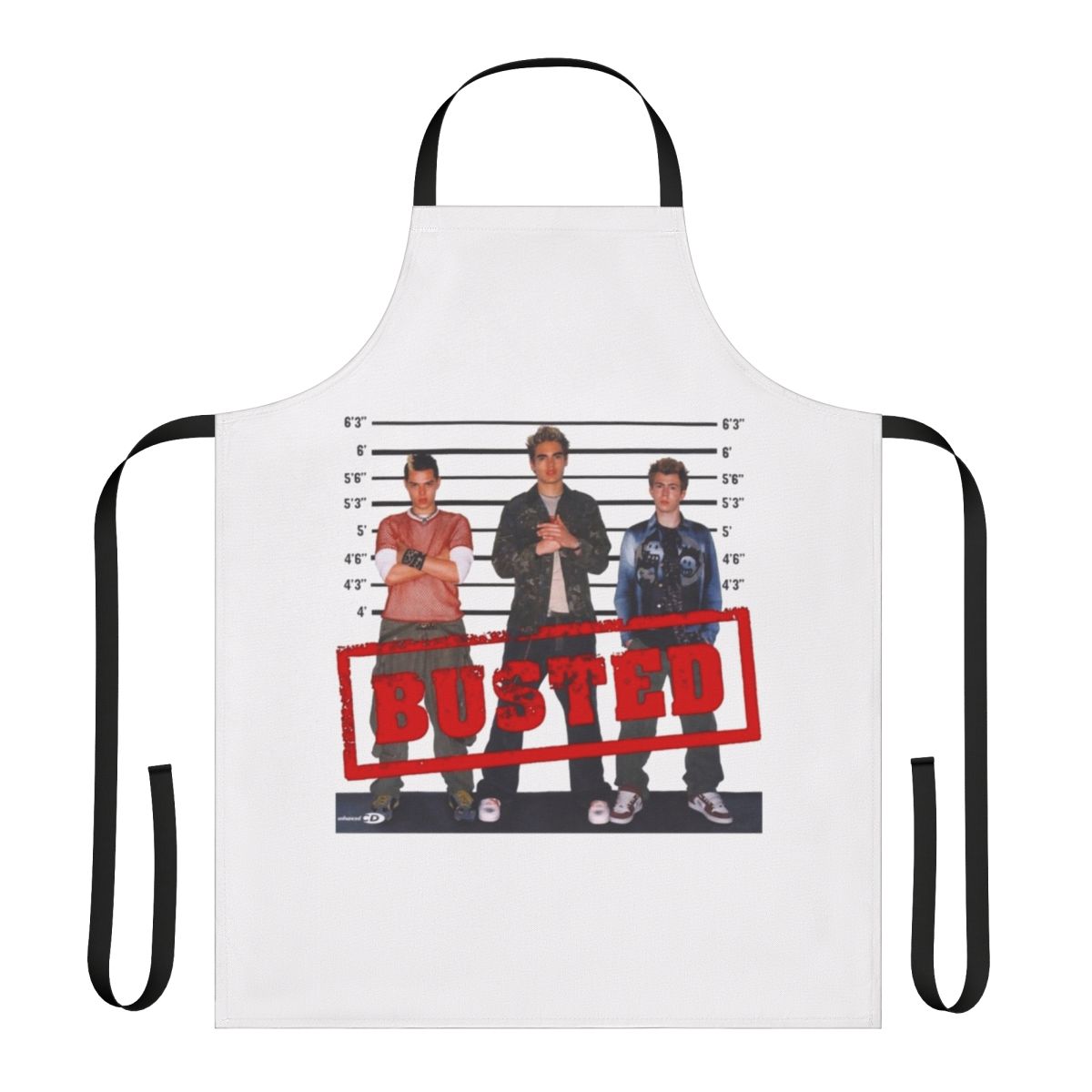 Busted inspired apron featuring the band's iconic 2002 artwork
