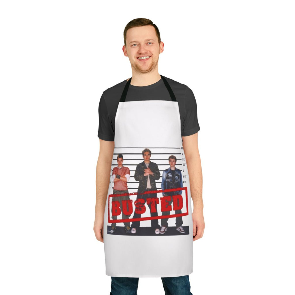 Busted inspired apron featuring the band's iconic 2002 artwork