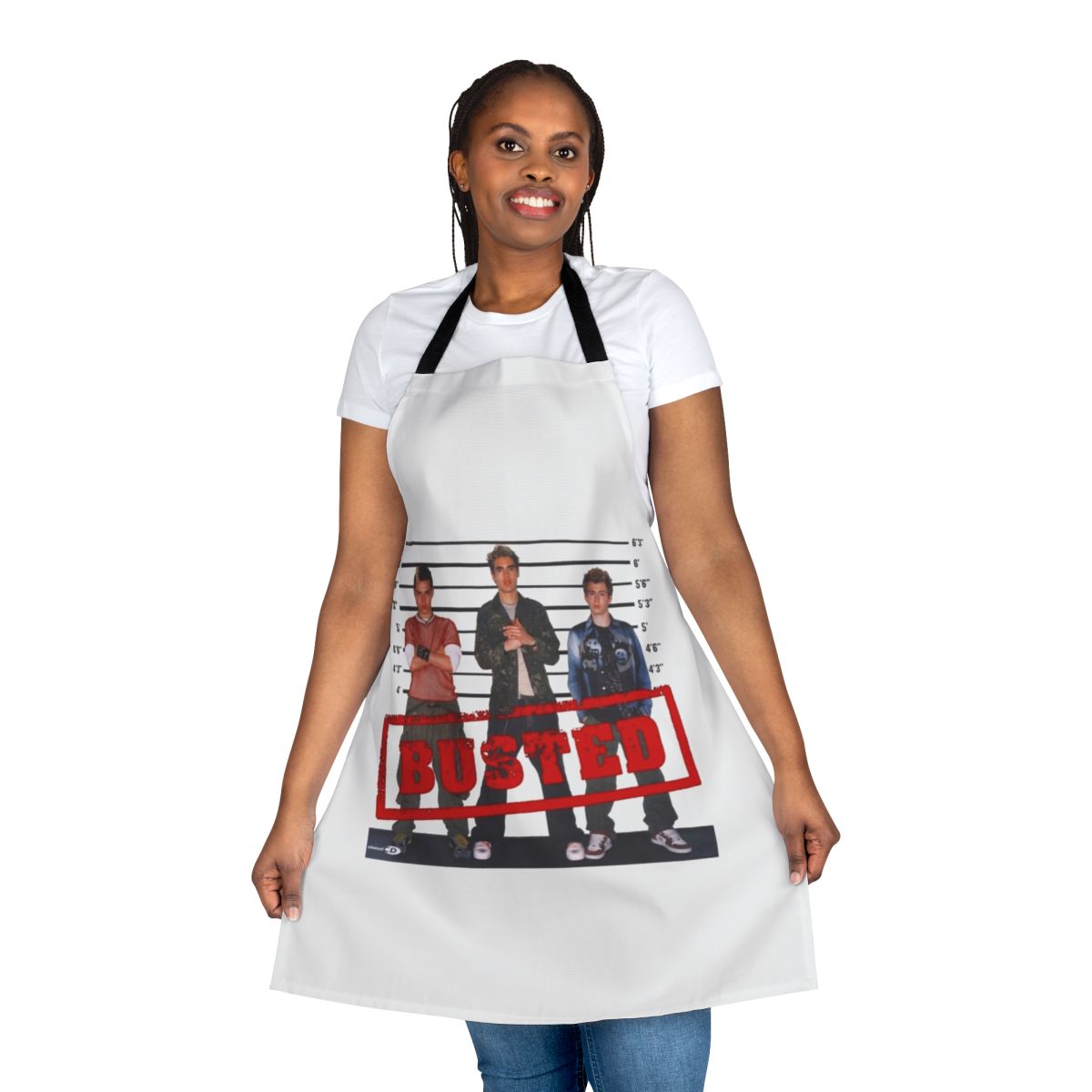 Busted inspired apron featuring the band's iconic 2002 artwork