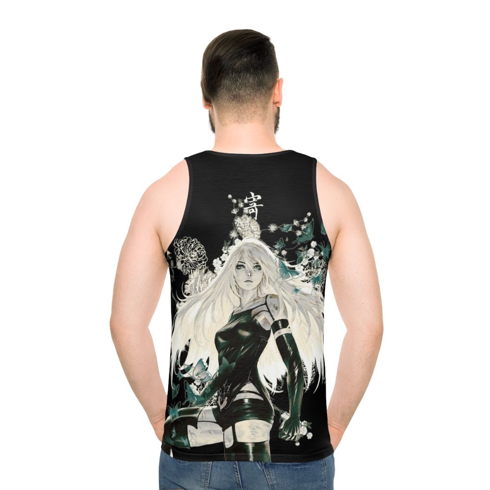 Unisex tank top with butterfly and floral design in a dark, fantasy style
