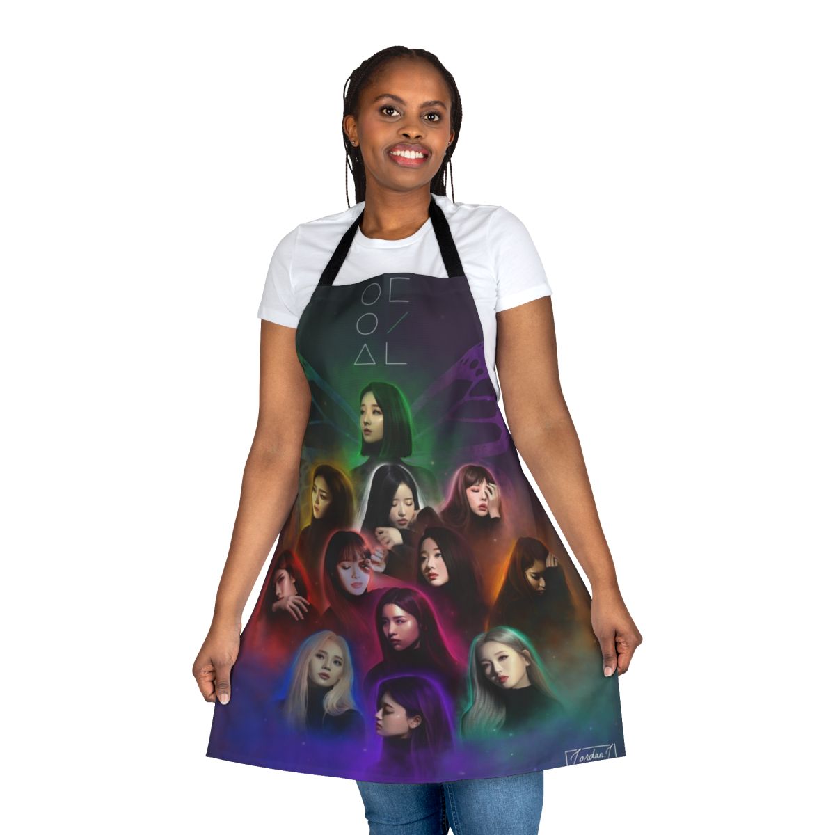 Butterfly-themed Loona fan art design on a high-quality apron for KPOP enthusiasts