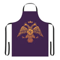 A purple apron featuring a bold, Byzantine-inspired 2-headed eagle symbol design.