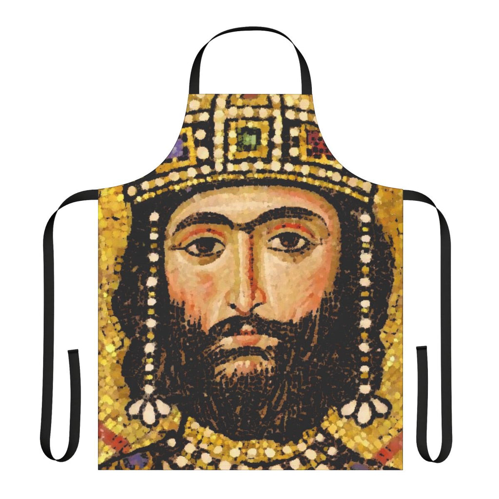 "Byzantium-inspired apron featuring Alexios I Komnenos, Byzantine emperor"