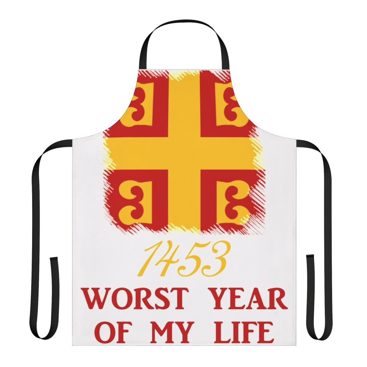 Stylized apron featuring the year 1453 and references to the fall of the Byzantine Empire