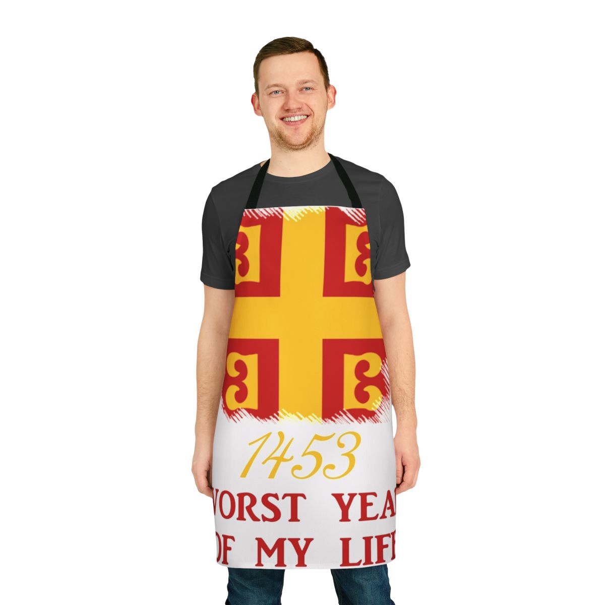 Stylized apron featuring the year 1453 and references to the fall of the Byzantine Empire