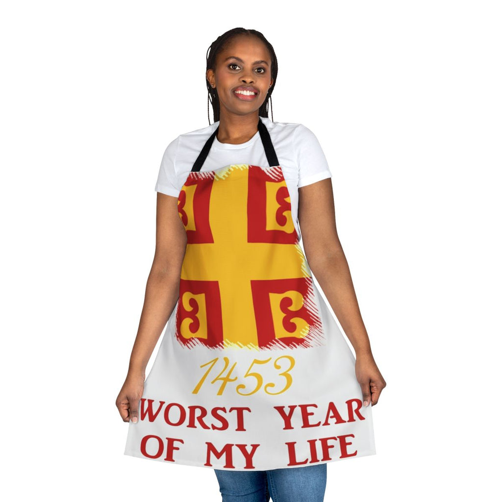 Stylized apron featuring the year 1453 and references to the fall of the Byzantine Empire