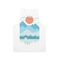 Unisex Tank Top with Minimalist Cabin in the Snow Design